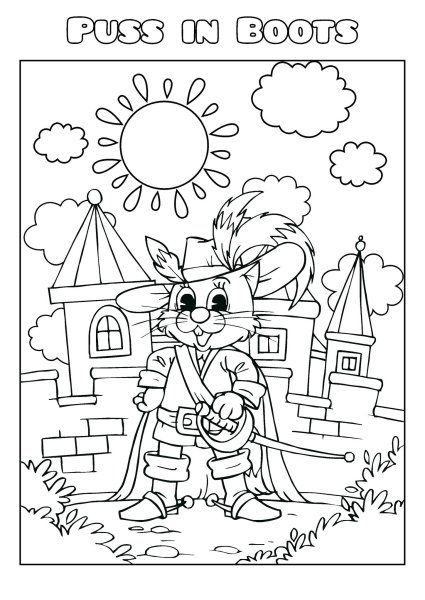 Раскраска кота в сапогах из сказки Шарля Перро