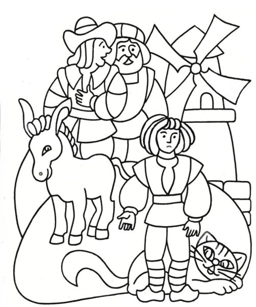 Раскраска кота в сапогах из сказки Шарля Перро