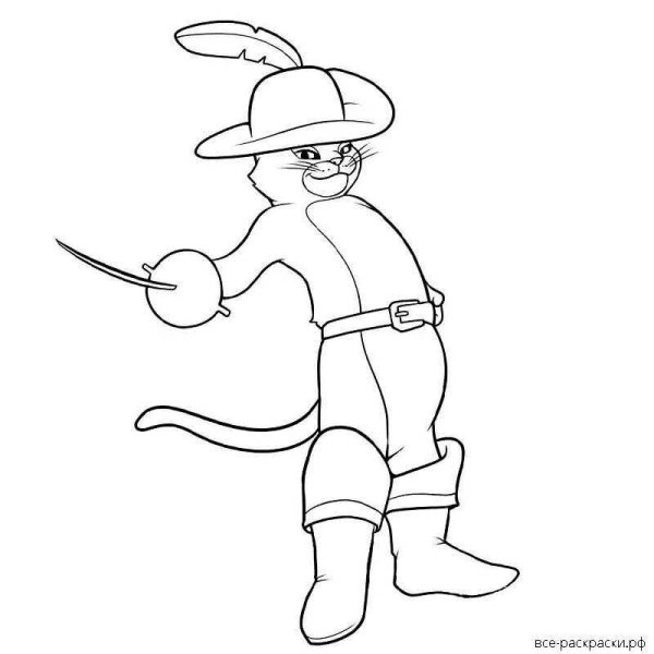 Кот в сапогах Шарль Перро раскраска для детей