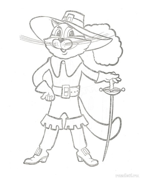 Раскраска кот в сапогах Шарль Перро