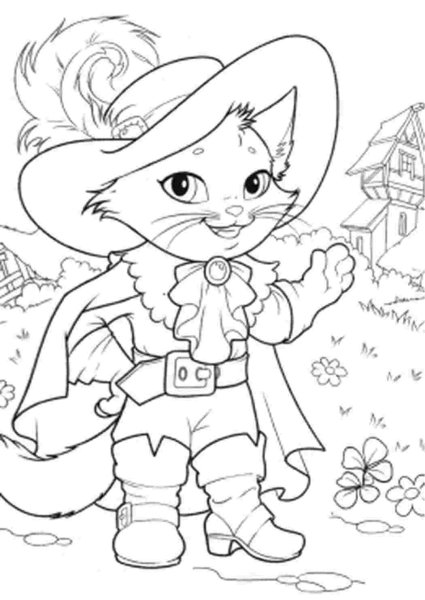 Раскраска кот в сапогах Шарль Перро