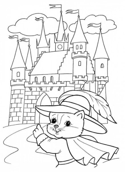 Сказка кот в сапогах раскраска для детей