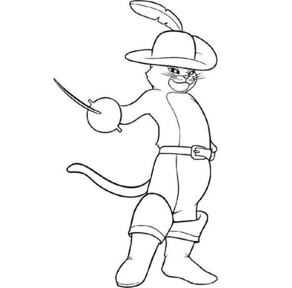 Раскраска кота в сапогах из сказки Шарля Перро