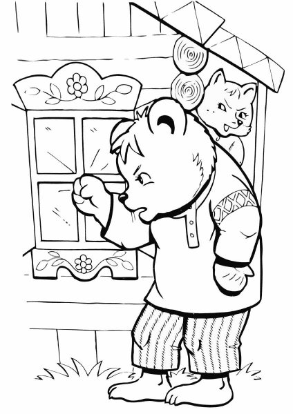 Медведь Теремок раскраска для детей