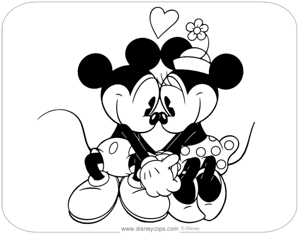 Микки и Минни Маус раскраска с сердцами