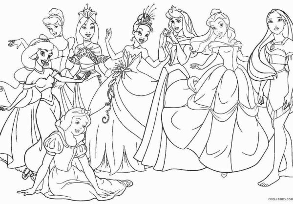 Картинки раскраски принцессы диснея в красивых платьях (52 фото)