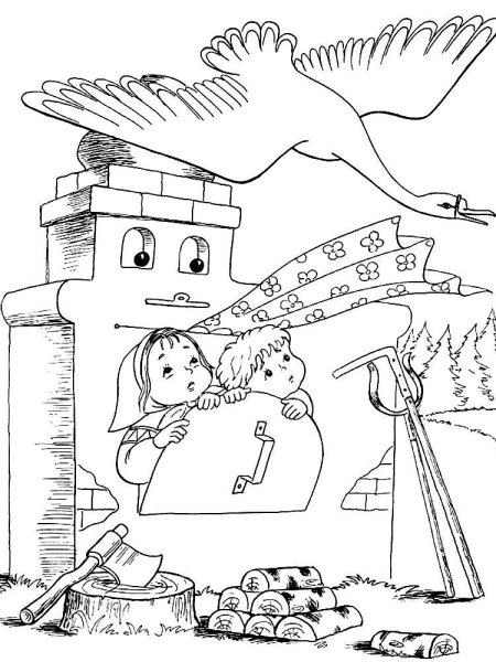 Раскраска русская народная сказка гуси лебеди