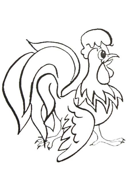 Петух и краски раскраска