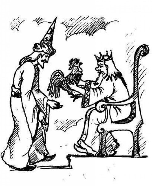 Раскраска по сказке о золотом петушке