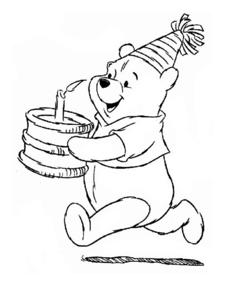 Раскраска Винни пух с тортиком