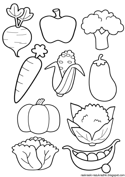 Трафареты овощей и фруктов для рисования