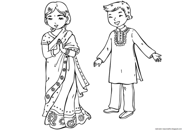 Раскраска национальные костюмы народов мира Индийцы